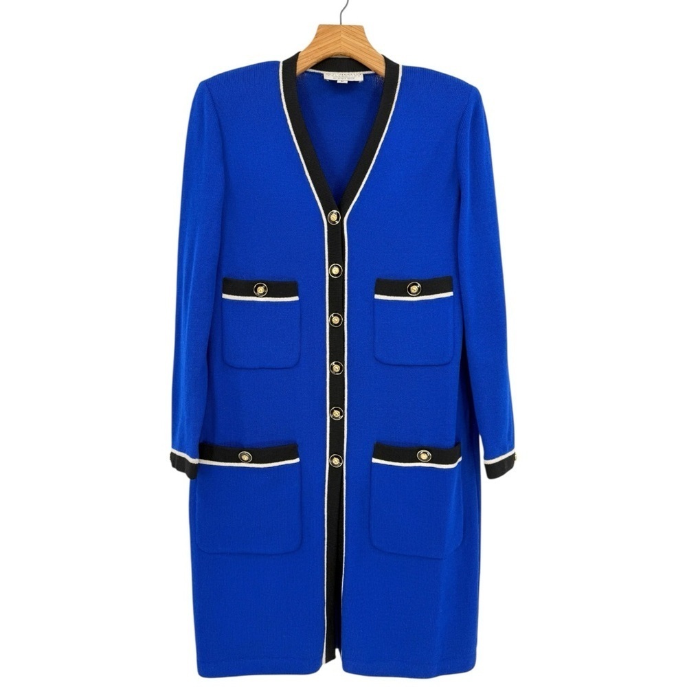 St. John Collection Royal Blue Santana Knit Button Up Sweater Cardigan Size M